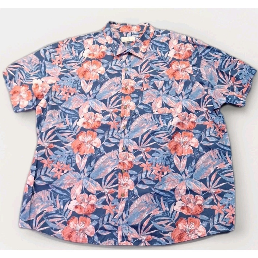 Oak‎ Hill Shirt Mens 3XL Blue Pink Floral Palm Vacation Beach Wedding Preppy
